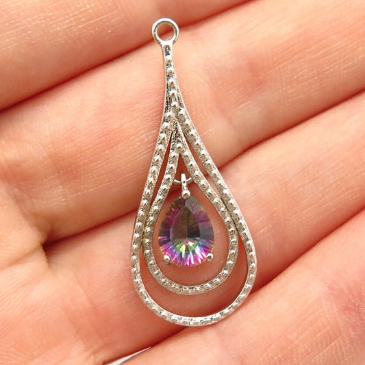 925 Sterling Silver Mystic C Z Teardrop Design Pendant