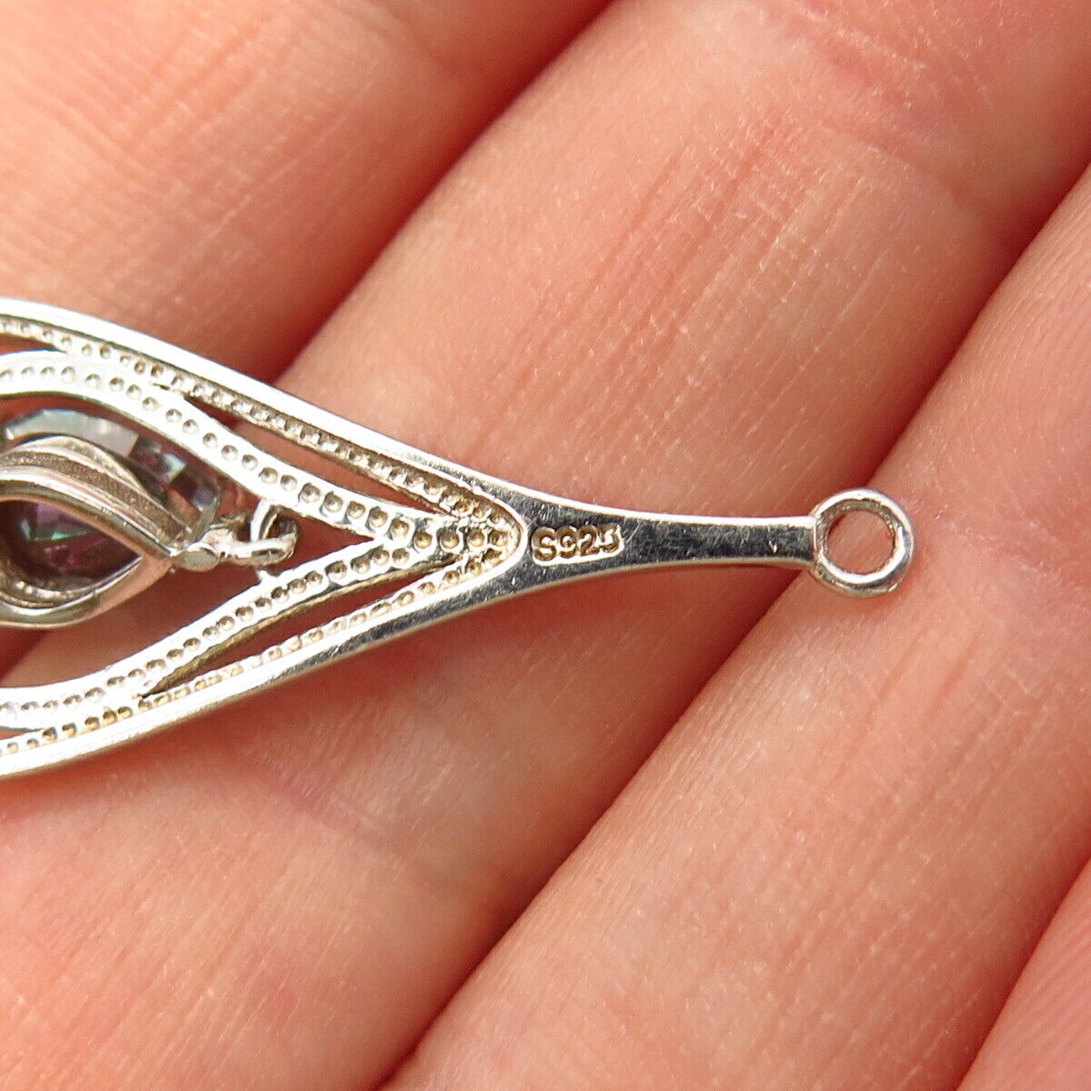 925 Sterling Silver Mystic C Z Teardrop Design Pendant