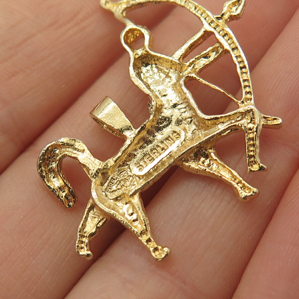 925 Sterling Silver Gold Plated Vintage Satyr Sign Pendant