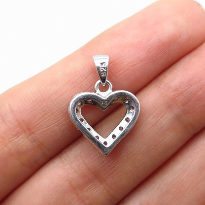 925 Sterling Silver Pink C Z Open Heart Pendant