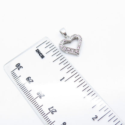 925 Sterling Silver Pink C Z Open Heart Pendant