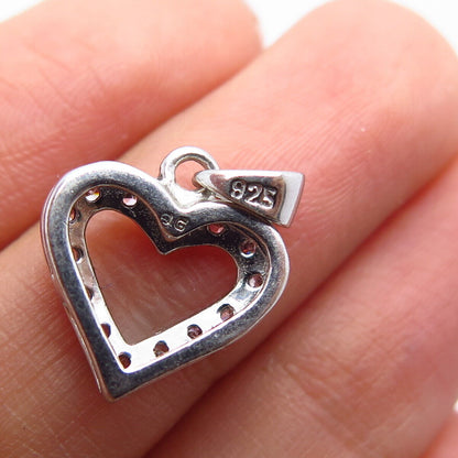 925 Sterling Silver Pink C Z Open Heart Pendant