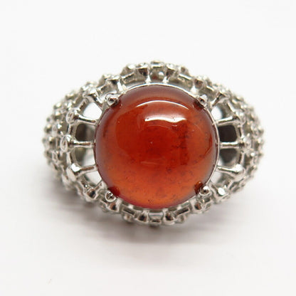 925 Sterling Silver Real Carnelian Gem Grid Design Domed Statement Ring