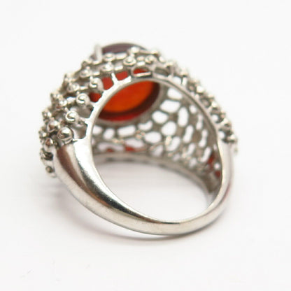 925 Sterling Silver Real Carnelian Gem Grid Design Domed Statement Ring