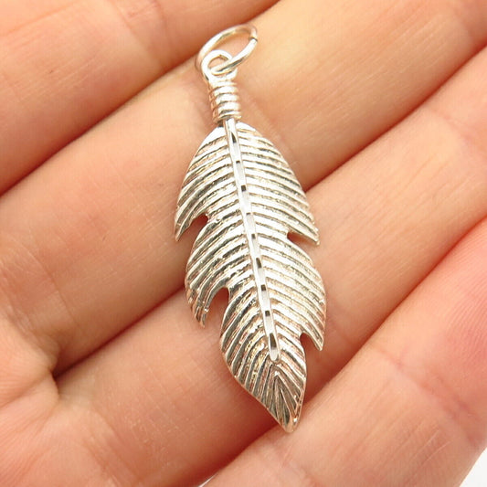 925 Sterling Silver Textured Feather Design Pendant