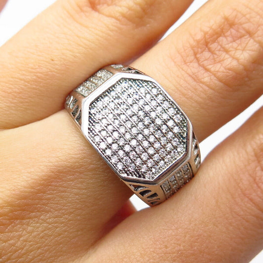 925 Sterling Silver Pave C Z Wide Ring Size 10