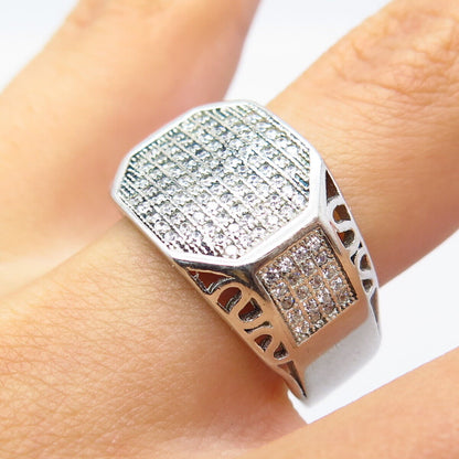 925 Sterling Silver Pave C Z Wide Ring Size 10