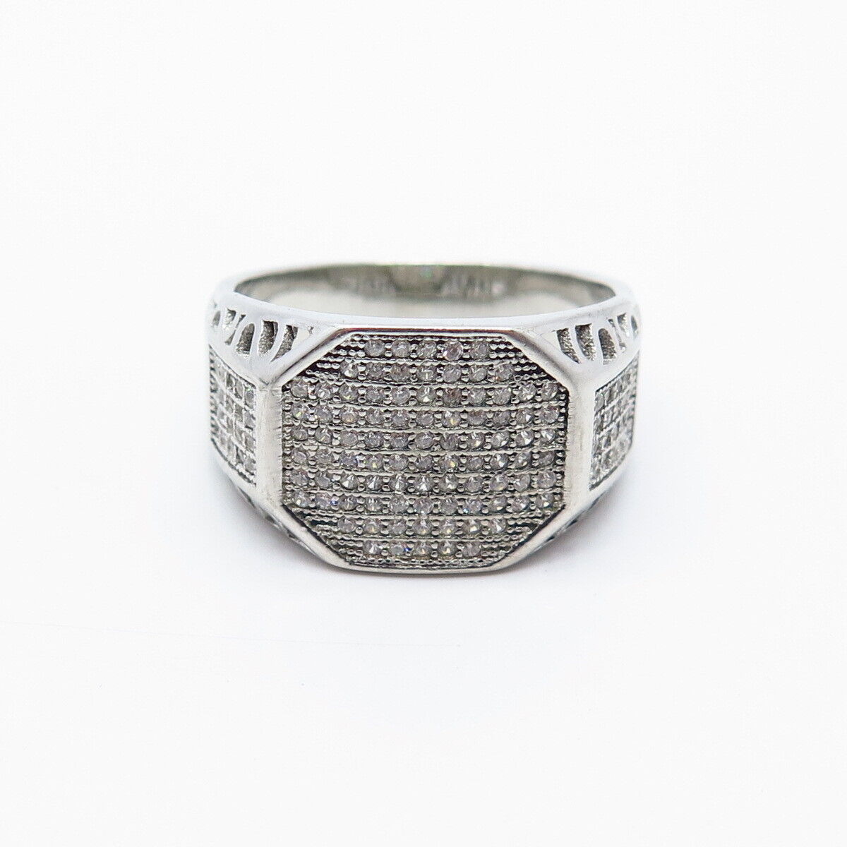 925 Sterling Silver Pave C Z Wide Ring Size 10