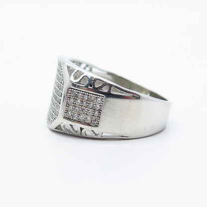 925 Sterling Silver Pave C Z Wide Ring Size 10