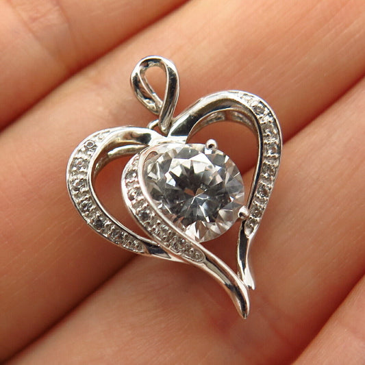 925 Sterling Silver C Z Open Heart Design Pendant