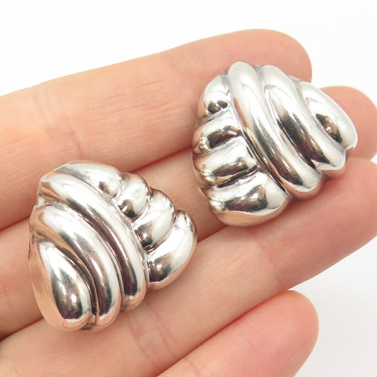 925 Sterling Silver Vintage Ribbed Hollow Clip On Earrings