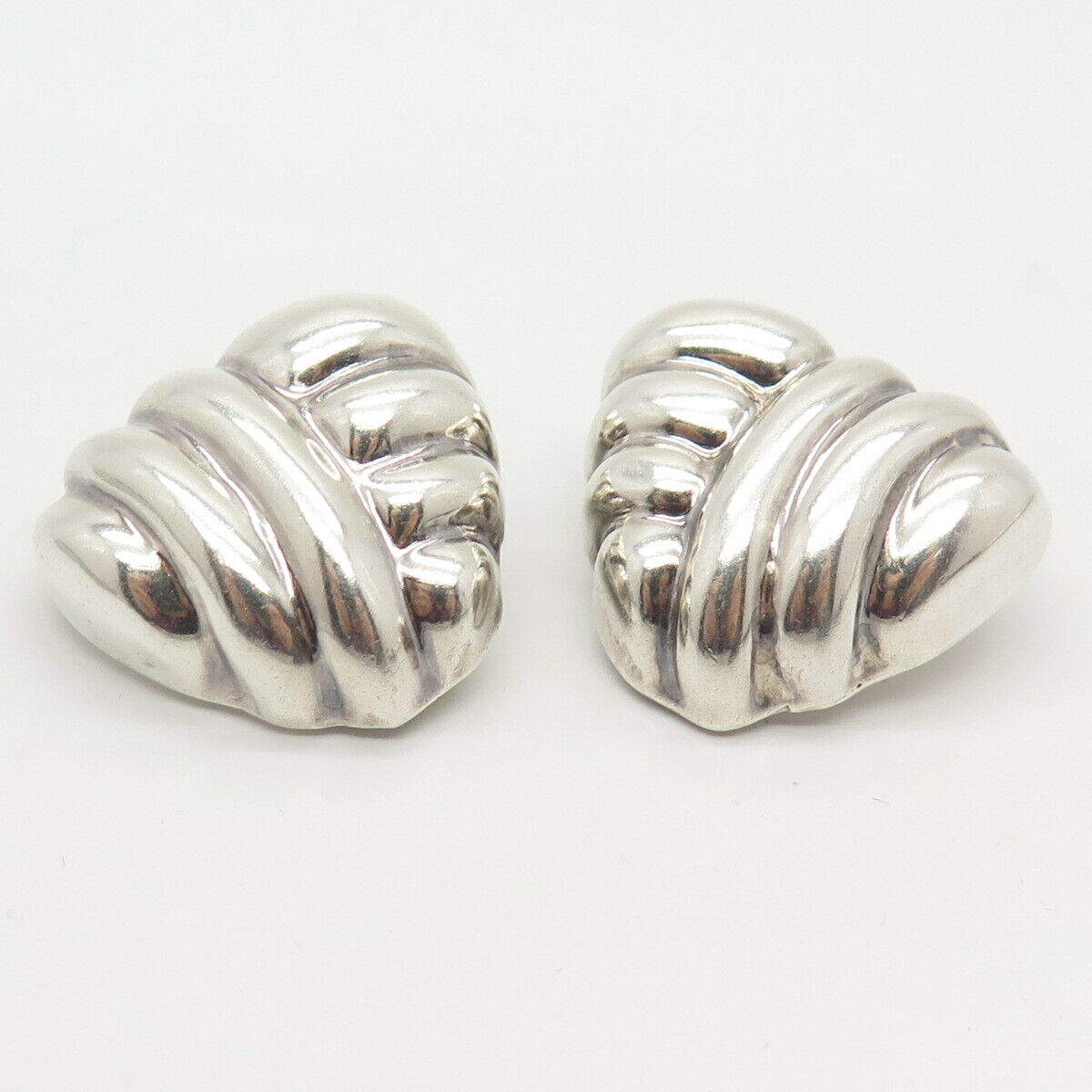 925 Sterling Silver Vintage Ribbed Hollow Clip On Earrings