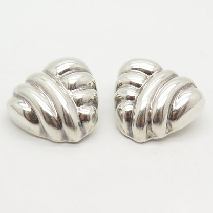 925 Sterling Silver Vintage Ribbed Hollow Clip On Earrings