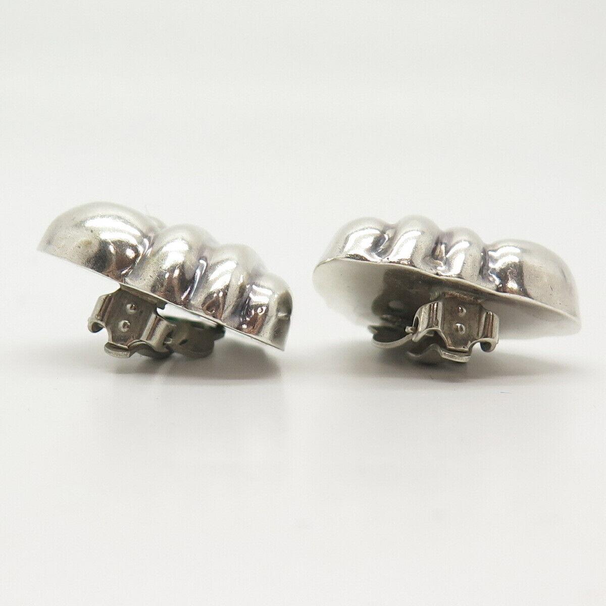 925 Sterling Silver Vintage Ribbed Hollow Clip On Earrings