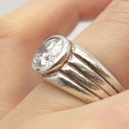 925 Sterling Sillver Vintage C Z Ribbed Ring Size 7