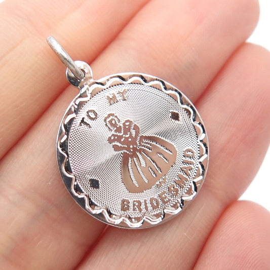 925 Sterling Silver Vintage "To My Bridesmaid" Charm Pendant