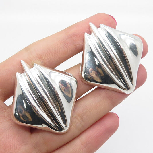 925 Sterling Silver Vintage Mexico Ribbed Clip On Earrings