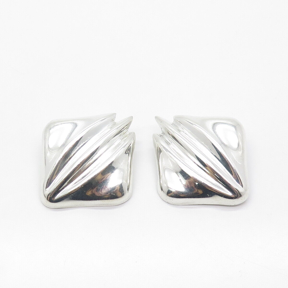 925 Sterling Silver Vintage Mexico Ribbed Clip On Earrings