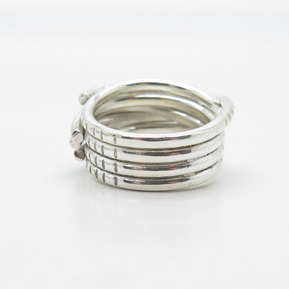 925 Sterling Silver Vintage Striped Wide Band Ring Size 9