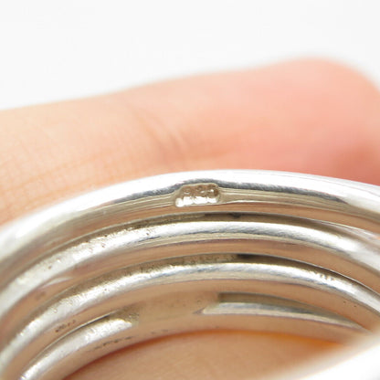 925 Sterling Silver Vintage Striped Wide Band Ring Size 9