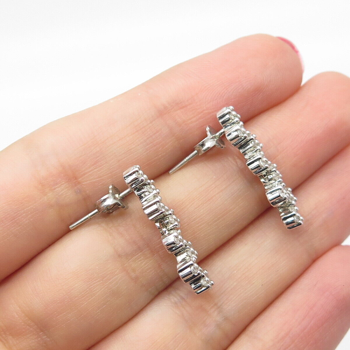 925 Sterling Silver Pave C Z Wand Earrings