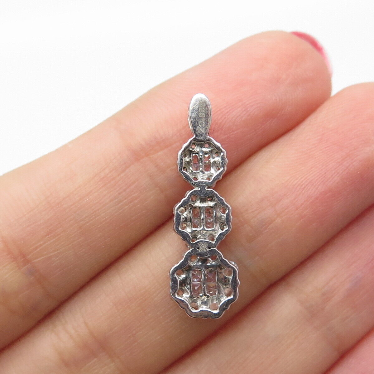 925 Sterling Silver Pave C Z Wand Pendant
