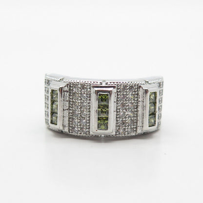 925 Sterling Silver White & Peridot-Tone C Z Ring Size 8.25