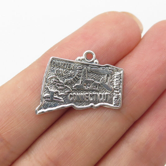 925 Sterling Silver Vintage "Connecticut" State Map Charm Pendant