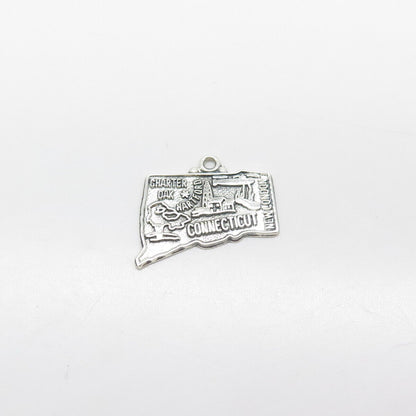 925 Sterling Silver Vintage "Connecticut" State Map Charm Pendant