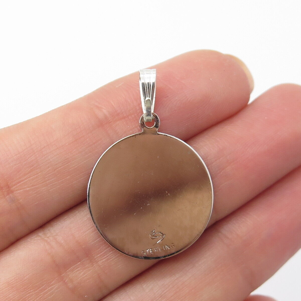 925 Sterling Silver Vintage "Mother" Textured Round Pendant