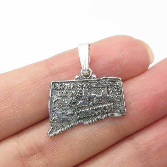 925 Sterling Silver Vintage "Connecticut" State Map Charm Pendant