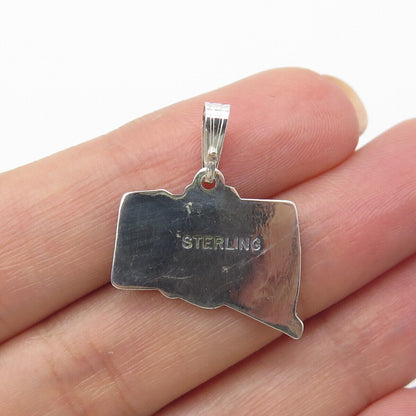 925 Sterling Silver Vintage "Connecticut" State Map Charm Pendant