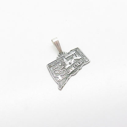 925 Sterling Silver Vintage "Connecticut" State Map Charm Pendant