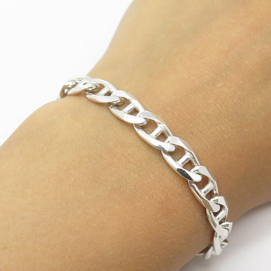 925 Sterling Silver Italy Anchor Mariner Link Bracelet 8"