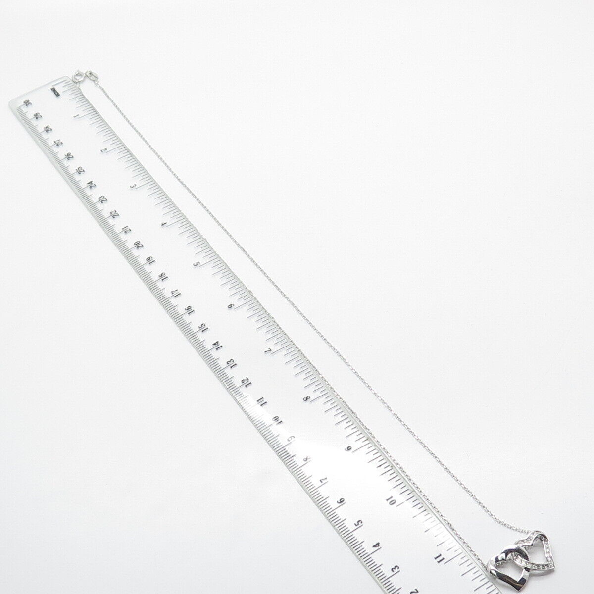 925 Sterling Silver Italy C Z Couple of Hearts Rolo Chain Necklace 24"