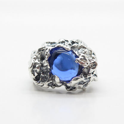 925 Sterling Silver Vintage Blue C Z Modernist Ring Size 7.25