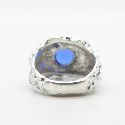 925 Sterling Silver Vintage Blue C Z Modernist Ring Size 7.25