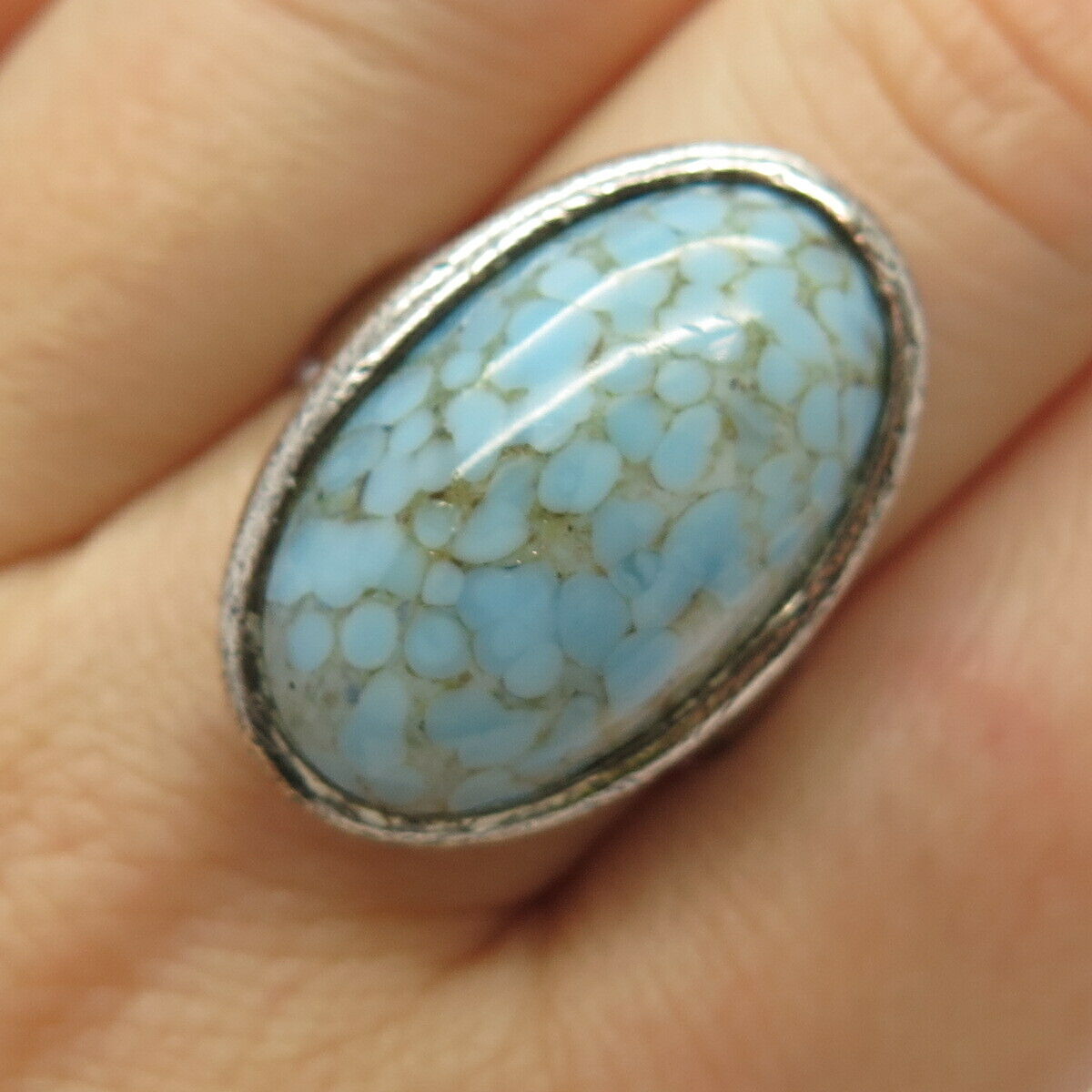 925 Sterling Silver Vintage Faux Turquoise Oval Ring Size 8.5