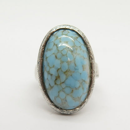 925 Sterling Silver Vintage Faux Turquoise Oval Ring Size 8.5