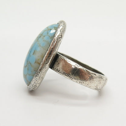 925 Sterling Silver Vintage Faux Turquoise Oval Ring Size 8.5