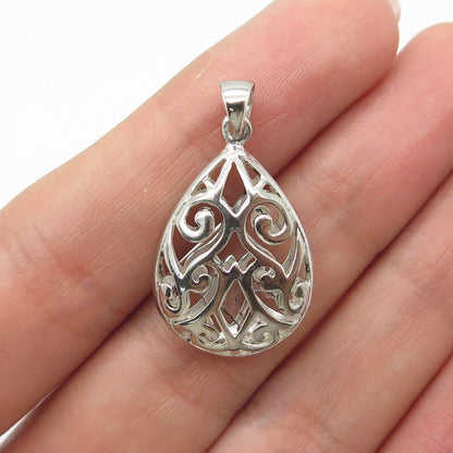 925 Sterling Silver Vintage Ornate Drop Pendant