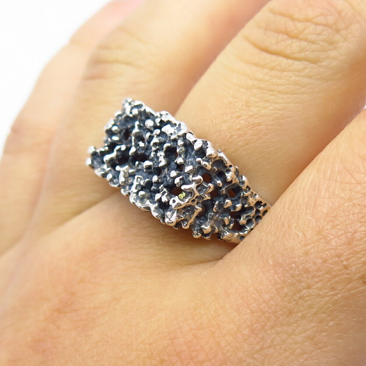 925 Sterling Silver Vintage Modernist Ring Size 8 3/4