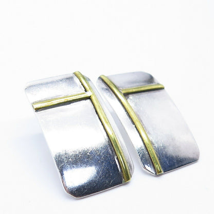 925 Sterling Silver 2-Tone Vintage Modernist Earrings