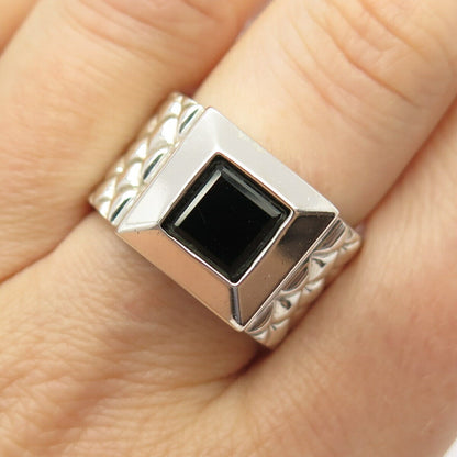 925 Sterling Silver Vintage Real Melanite Gem Signet Ring Size 8 3/4