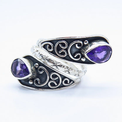 925 Sterling Silver Vintage Real Amethyst Gem Spiral Ring Size 7 1/4