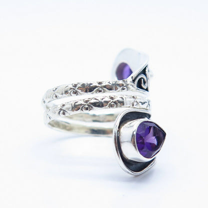 925 Sterling Silver Vintage Real Amethyst Gem Spiral Ring Size 7 1/4