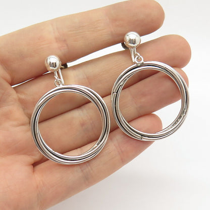 925 Sterling Silver Vintage Triple Circle Screw Back Earrings