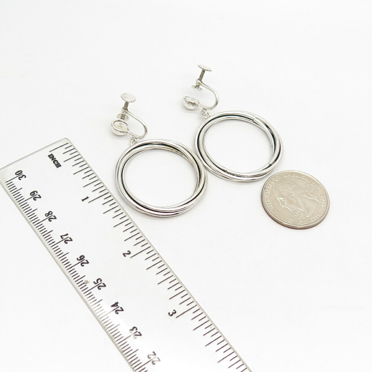 925 Sterling Silver Vintage Triple Circle Screw Back Earrings