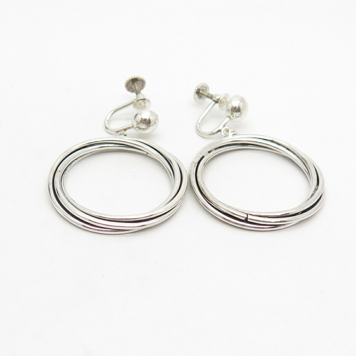 925 Sterling Silver Vintage Triple Circle Screw Back Earrings