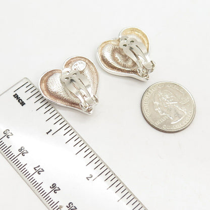 925 Sterling Silver Vintage Mexico Heart Clip On Earrings